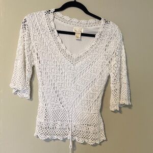 Kroshetta White Rayon Crochet Knit Lined Top XS